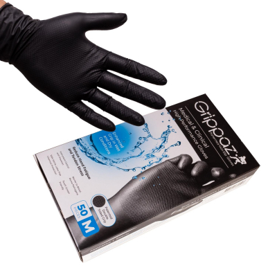 Boite de 50 gants Grippaz - Gants antidérapants haute performance en nitrile (Noirs)