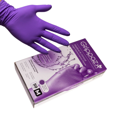 Boite de 50 gants Grippaz - Gants antidérapants haute performance en nitrile (Violets)